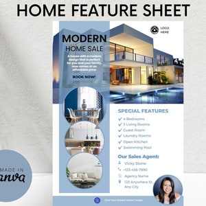Real Estate Home Feature Sheet | Property Features Flyer | Window Display Features | Marketing Flyer | Real Estate Open House Brochure