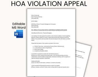 HOA Violation Notice Appeal Letter, MS Word Editable Dispute HOA Finding Template
