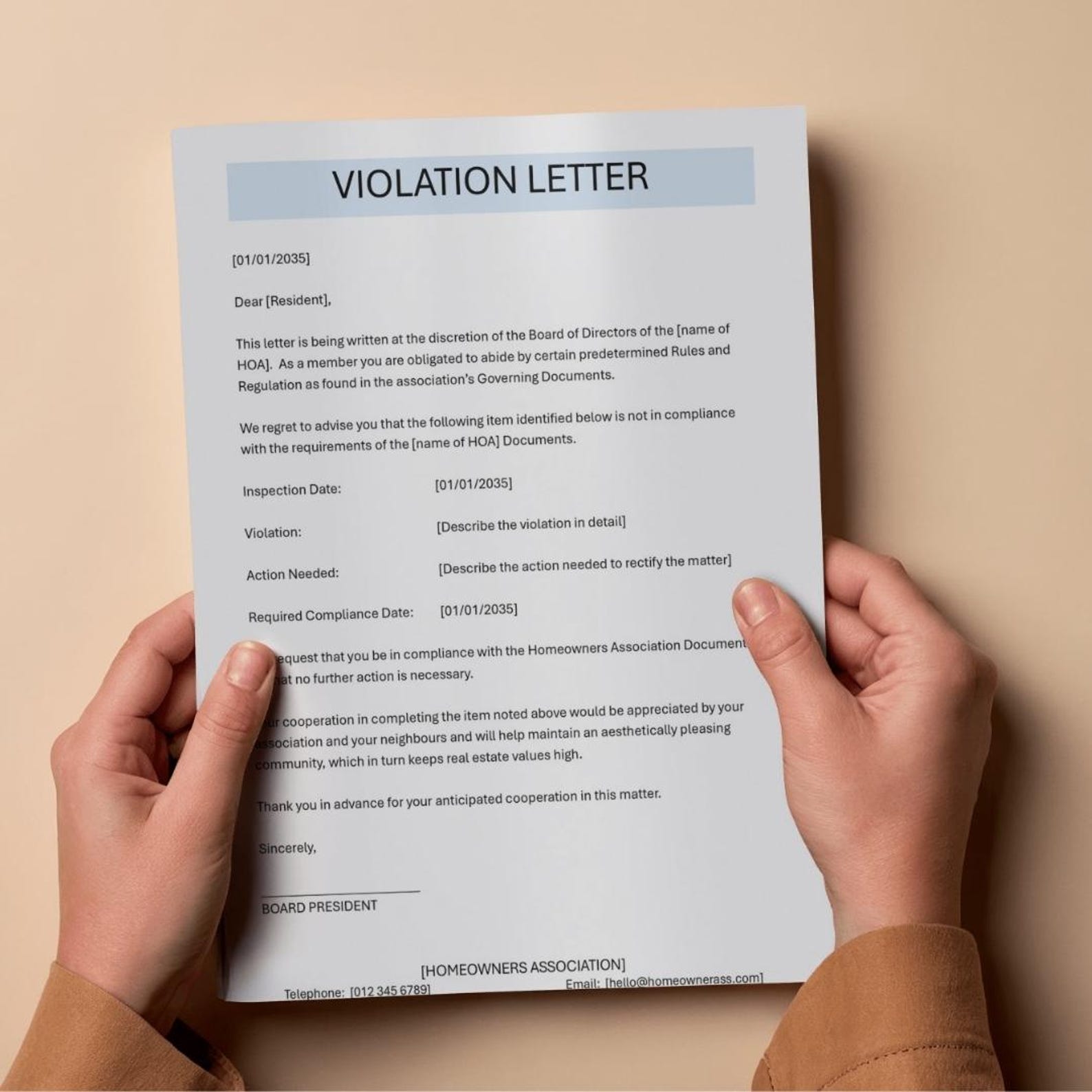 HOA Violation Notice Letter Template, MS Word Editable Homeowners