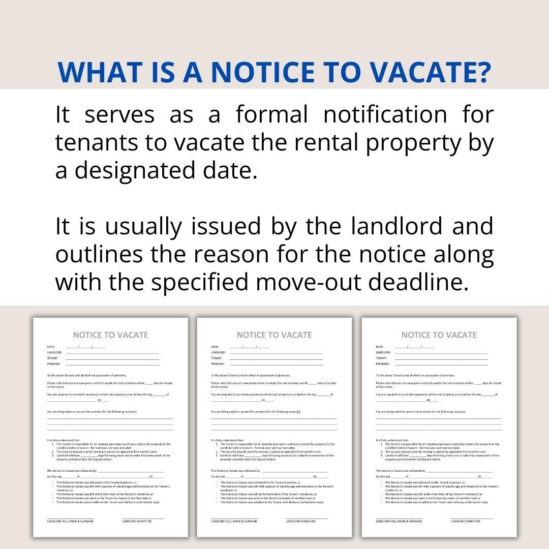 Landlord Notice to Vacate to Tenant | Eviction Notice | Editable MS Word Template | Printable ...