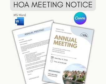 HOA Annual Meeting Notice Template | Canva & MS Word Editable Residents Letter