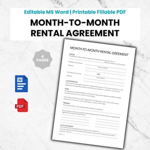 Editable Residential Month-to-Month Rental Agreement - MS Word Lease Contract