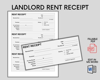 Landlord Rent Receipt | Tenant Receipt | Rent Payment Receipt | MS Word Editable Template | Property Management Receipt | Receipt Checklist