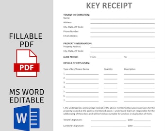 Editable Key Receipt Template – Landlord to Tenant Form