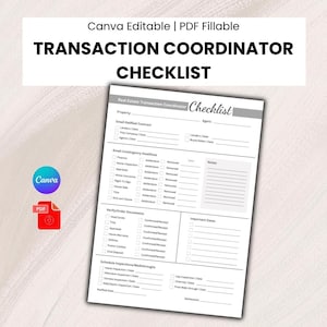 Transaction Coordinator Checklist Template | Editable, Printable, Fillable Closing Document