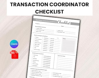 Transaction Coordinator Checklist Template | Editable, Printable, Fillable Closing Document