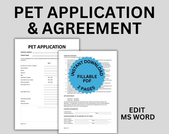 Pet Rental Application & Agreement: Fillable PDF, Editable MS Word