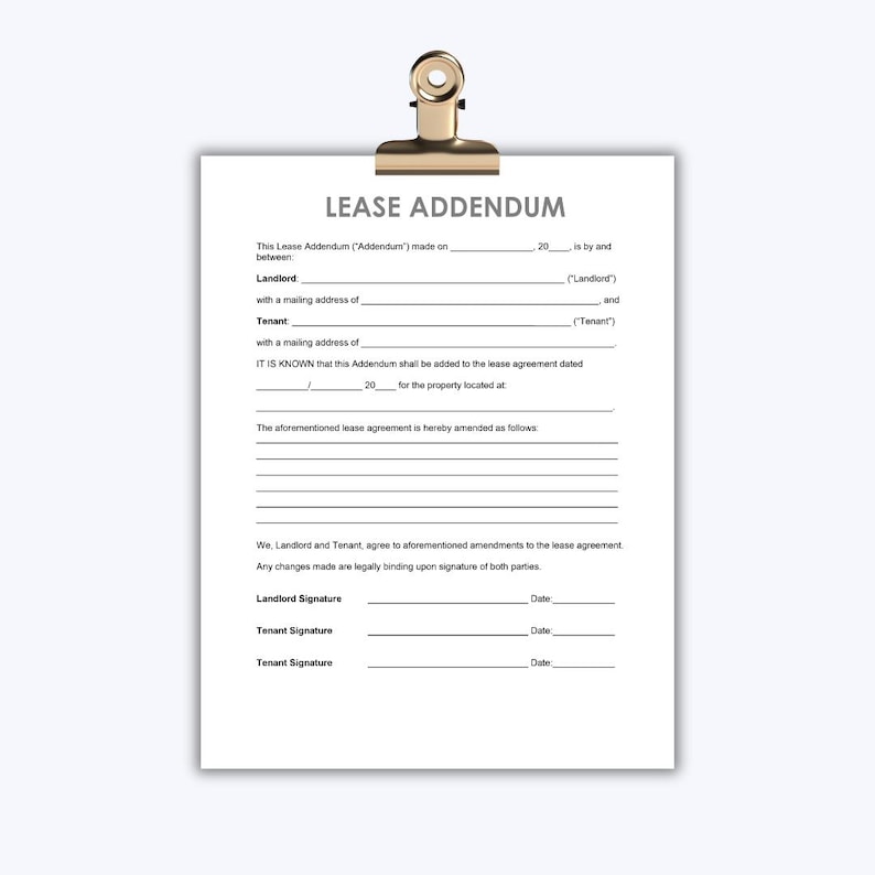 Lease Addendum Template | Editable Word & Printable PDF | US Letter ...