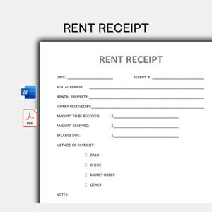 PDF Printable Fillable Rent Receipt - MS Word Money Received Template