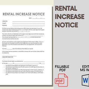 Aviso de aumento de alquiler para arrendadores e inquilinos / Aviso de aumento de alquiler / Plantilla editable de MS Word / Descarga instantánea imprimible / Alquiler para inquilinos