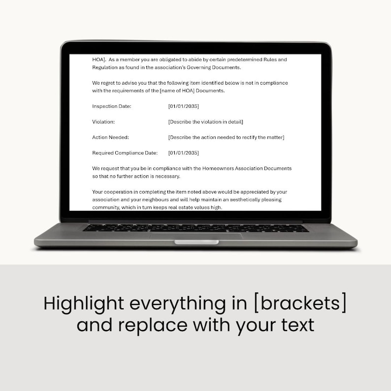 HOA Violation Notice Letter Template, MS Word Editable Homeowners