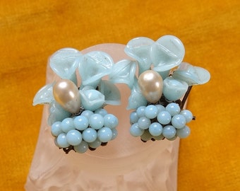 Boucles D'oreilles Vintage Louis Rousselet - Clips En Verre Nacré - Occasion