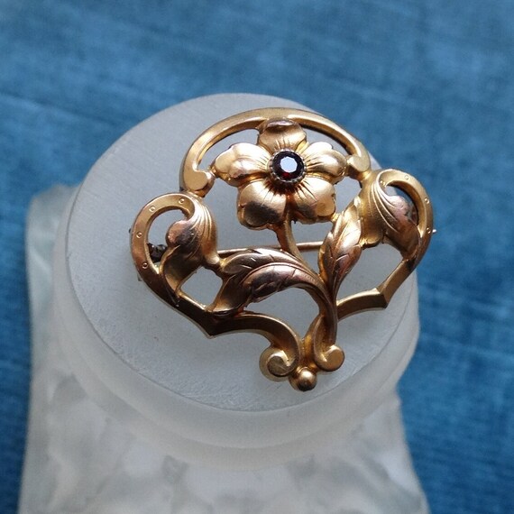 ORIA brooch/Gold filled flower pin/Art nouveau go… - image 3