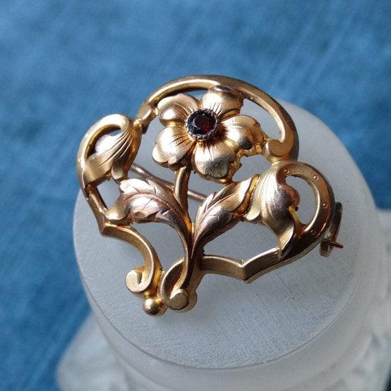 ORIA brooch/Gold filled flower pin/Art nouveau go… - image 1