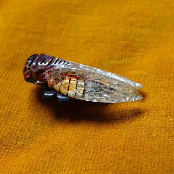 Art deco cicada pin/Bug brooch/1930s Bakelite & L… - image 9