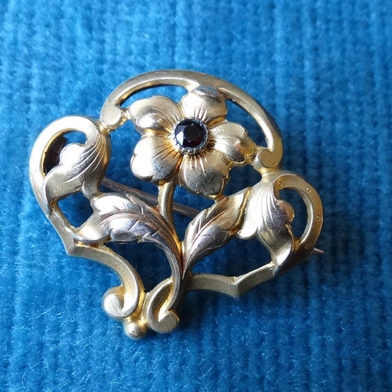 ORIA brooch/Gold filled flower pin/Art nouveau go… - image 5
