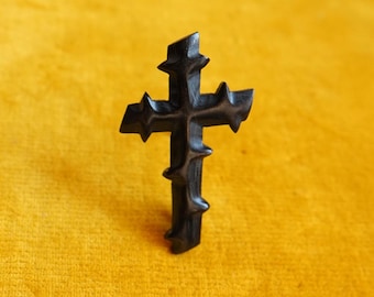 Broche de luto antiguo/Broche con cruz de cuerno negro/Joya funeraria del siglo XIX