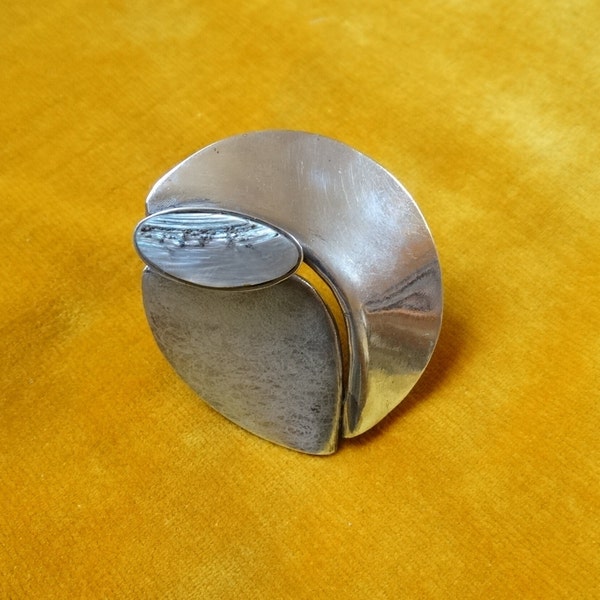 Abstract brooch/White metal & Abalone shell/Large modernist brooch/Abstract pin/Handmade signed brooch/Statement jewellery/Cloak fastener