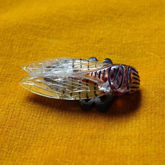 Art deco cicada pin/Bug brooch/1930s Bakelite & L… - image 10