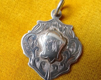 Silver watch fob charm/EW Initials on cartouche/Vintage HB&S Birmingham silver fob medal/1940 BATD medal/Dance award/Pendant charm