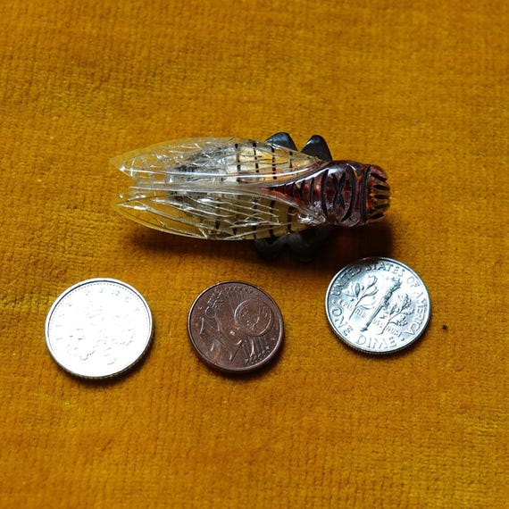 Art deco cicada pin/Bug brooch/1930s Bakelite & L… - image 2