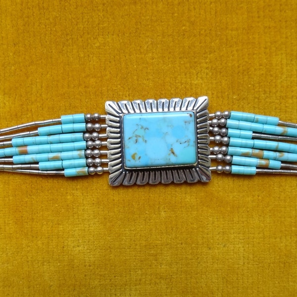 Bracelet QT argent & turquoise/Quoc Turquoise/Bracelet argent liquide et turquoise/Bijoux Navajo/Cadeau amérindien/Pierre de naissance de décembre