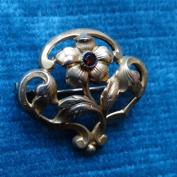 ORIA brooch/Gold filled flower pin/Art nouveau go… - image 2