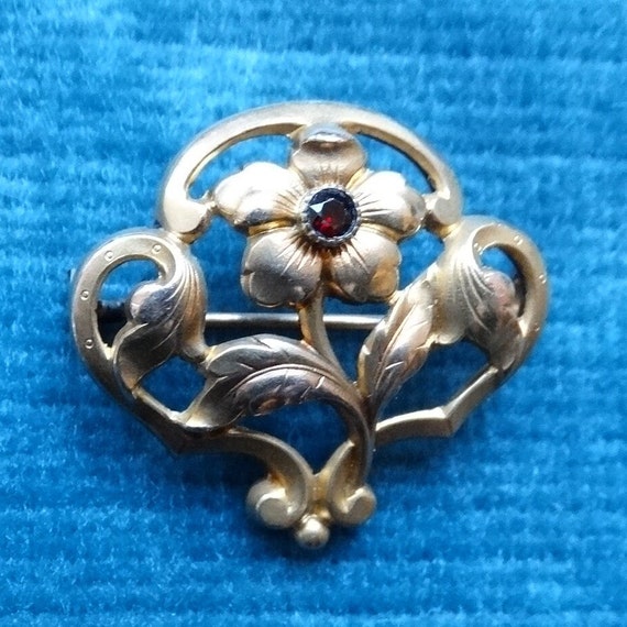 ORIA brooch/Gold filled flower pin/Art nouveau go… - image 9