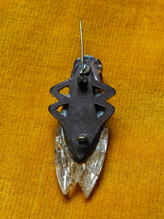 Art deco cicada pin/Bug brooch/1930s Bakelite & L… - image 6