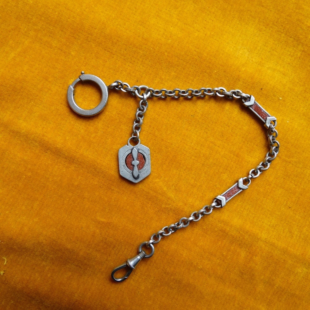 Antique Watch Chain/white Metal & Aventurine Albert/18cm Pocket Watch