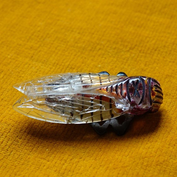 Art deco cicada pin/Bug brooch/1930s Bakelite & L… - image 5