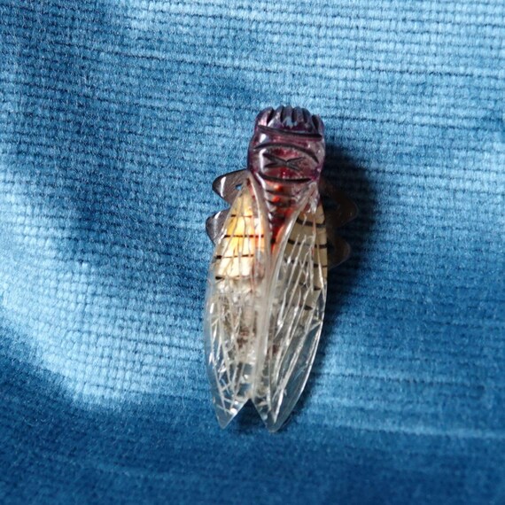 Art deco cicada pin/Bug brooch/1930s Bakelite & L… - image 3