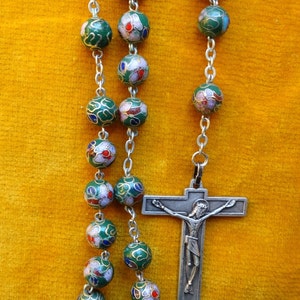 Cloisonné rosary/Enamel glass prayer beads/Catholic Communion gift/Christening gift/Chapelet/Rosary beads/Religious jewellery/Catholic beads