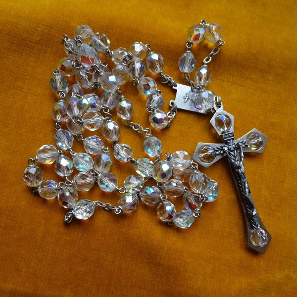 Chapelet/Chapelet en perles d'aurores boréales/Perles de prière roms/Cadeau de communion catholique/Cadeau de baptême/Chapelet/Perles irisées/Bijoux religieux