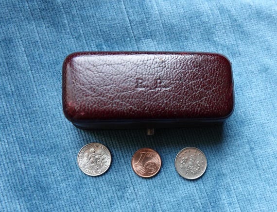 Antique double ring box/Leather presentation box … - image 2