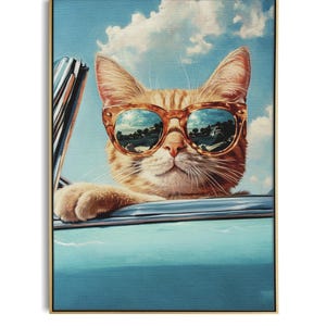 Quirky Cat Art Poster: Feline in Sunglasses - Funny Wall Decor for Cat Lovers (Frame Not Included)