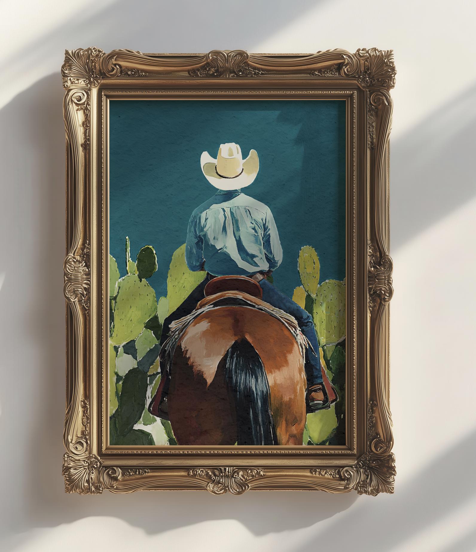 Cowboy Horse Western Art Print | Rustic Ranch Wall Decor | Equestrian ...