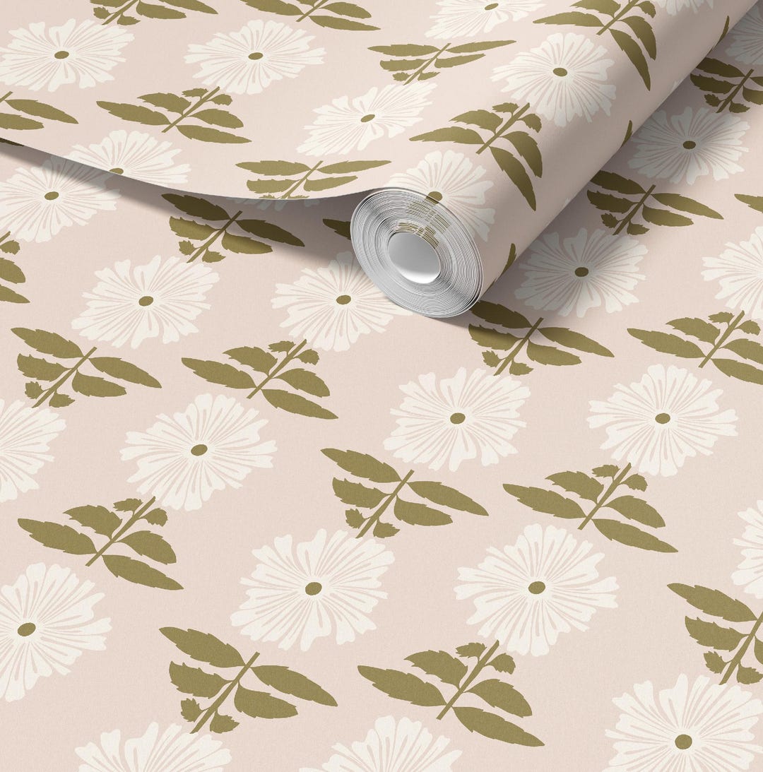 Vibrant Retro Floral Wallpaper in Pink - Peel and Stick or Traditional ...
