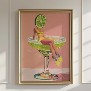 Retro Margarita Cocktail Bar Konsttryck - Rolig köksväggdekoration för tequilaälskare