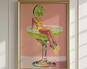 Retro Margarita Cocktail Bar Art Print - Fun Kitchen Wall Decor for Tequila Lovers