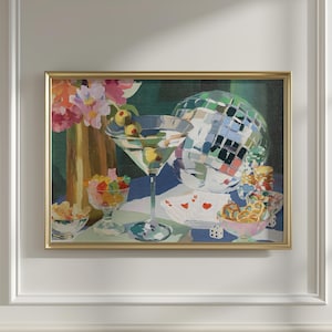 Martini Disco Ball Spelkort Landskapstryck - Rolig barvagnskonst för tjejkväll