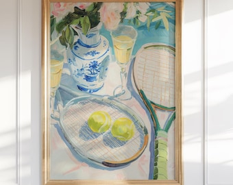 Chinoiserie Tennis & Cocktails Kunstdruck - Preppy Sports Bar Cart Wanddekoration