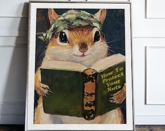 Humorous Squirrel Bathroom Poster: Protect Your Nuts - Whimsical Woodland Animal Wall Art Decor