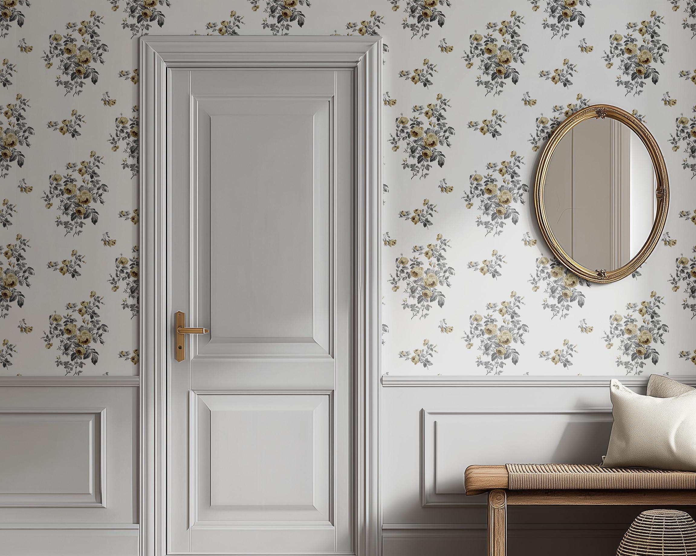 Rose Reverie Gold Wallpaper - Peel and Stick or Traditional - Etsy