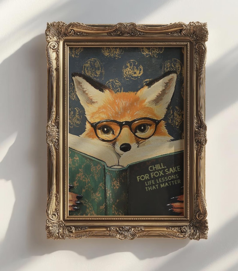 Whimsical Funny Fox Reading Book Art Print - Literary Animal Wall Decor ...