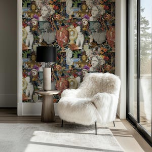 Maximalist Boho Wallpaper: Roman Statues and Modern Artifacts - Peel and Stick or Traditional