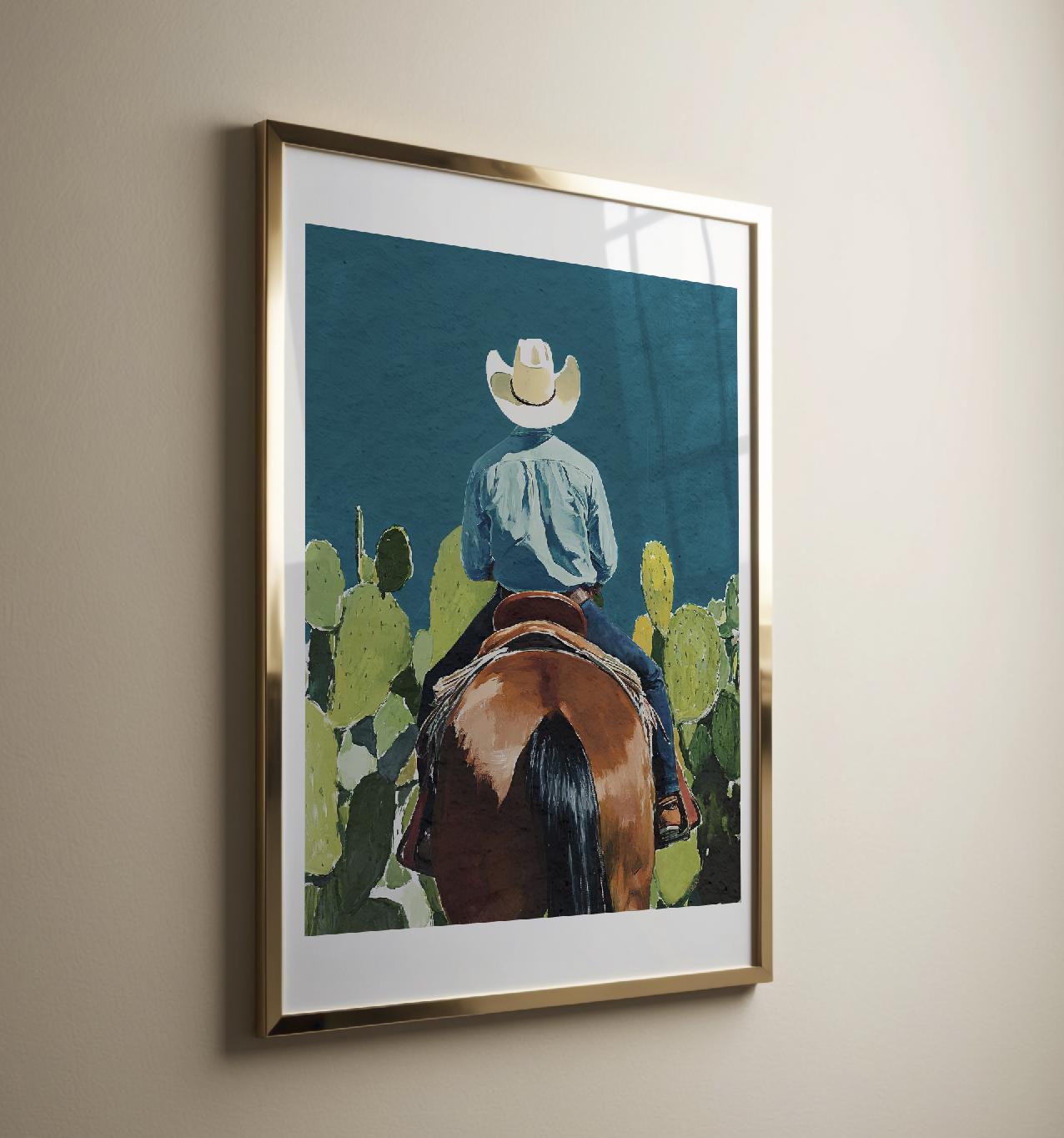 Cowboy Horse Western Art Print | Rustic Ranch Wall Decor | Equestrian ...
