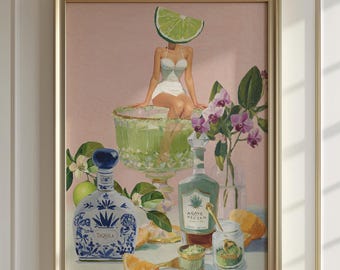 Vibrant Matcha Margarita Wedding Bar Art Print - Modern Cocktail Decor for Speakeasy Home