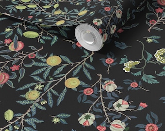Vines William Morris Reimagined Dark Botanical in Charcoal Wallpaper - Peel and Stick or Traditional