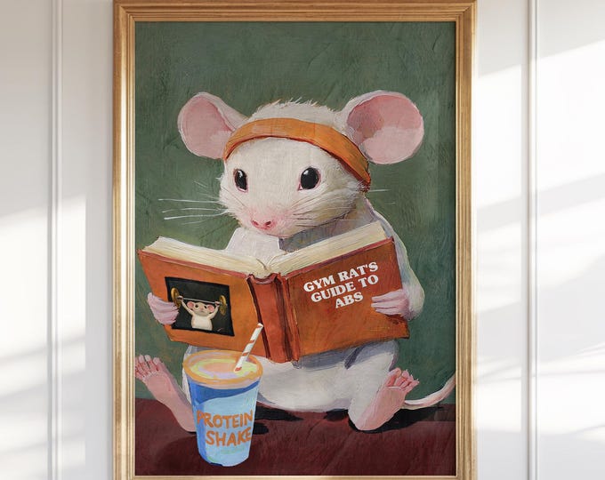 Guide fantaisiste des abdominaux pour rats de salle de sport - Impression d'art amusante de remise en forme des animaux pour la motivation à faire de l'exercice à la maison